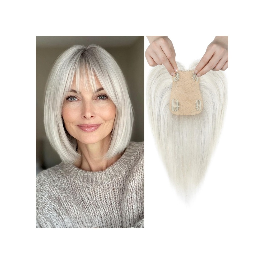 REECHO Human Hair Topper Warm Platinum Blonde 10in High Density Clip In Wiglett
